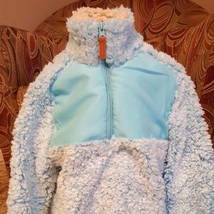 Kids Sherpa pullover jackets-Aqua